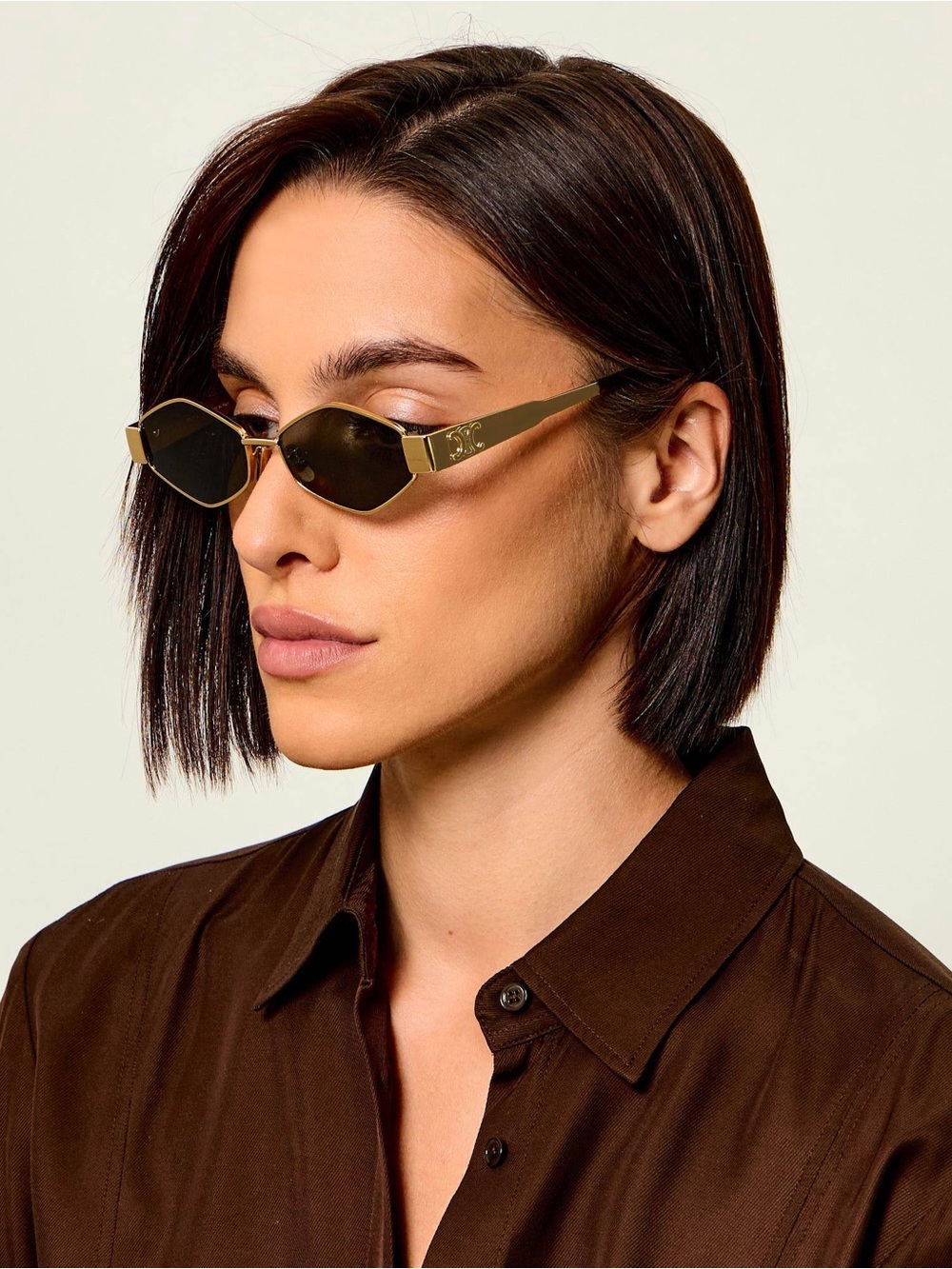 New Celine CL40254U 30N Sunglasses Gold Frame Geometric Shape Authentic - Picture 4 of 16